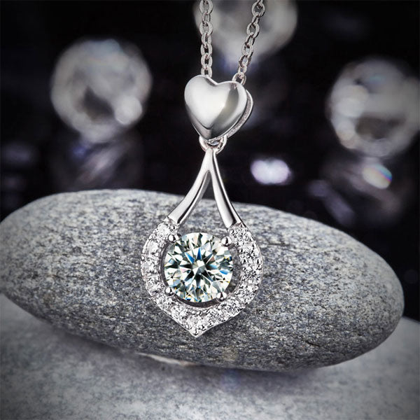 Dancing Stone Heart Tear Drop Pendant Necklace - View 4 | SelinJewels