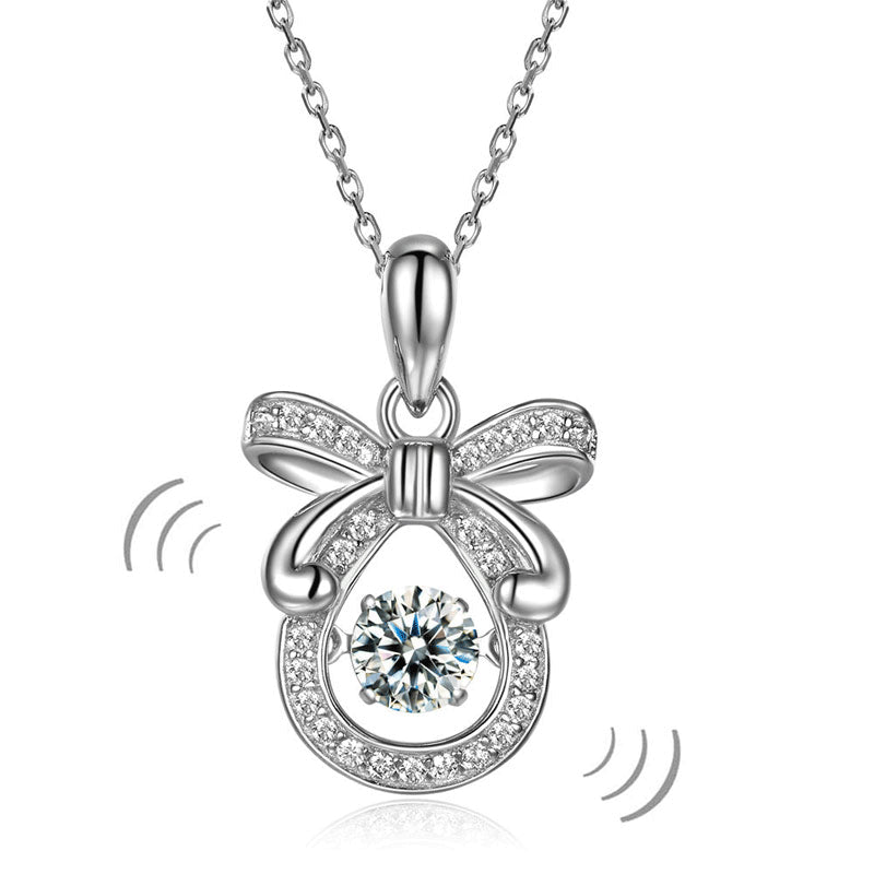 Ribbon Dancing Stone Pendant Necklace 925 Sterling Silver | SelinJewels