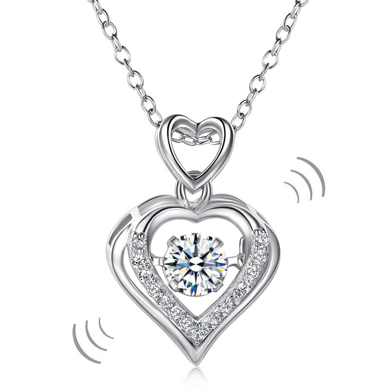 Double Heart Dancing Stone Pendant Necklace 925 Sterling Silver | SelinJewels