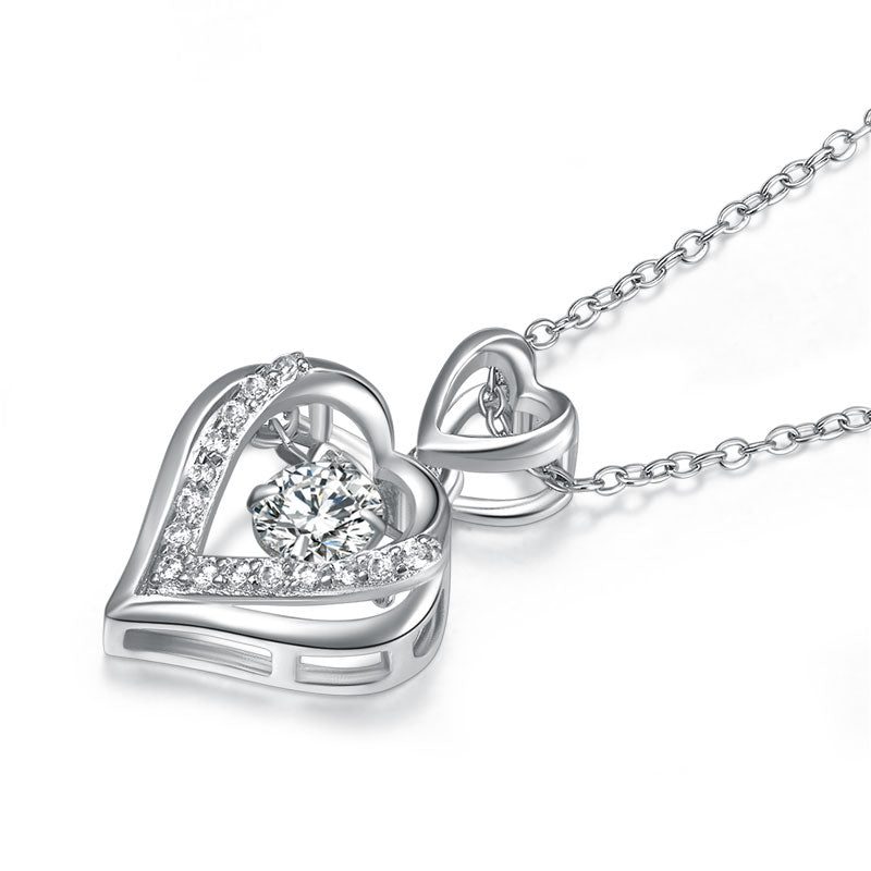 Double Heart Dancing Stone Pendant Necklace - View 4 | SelinJewels