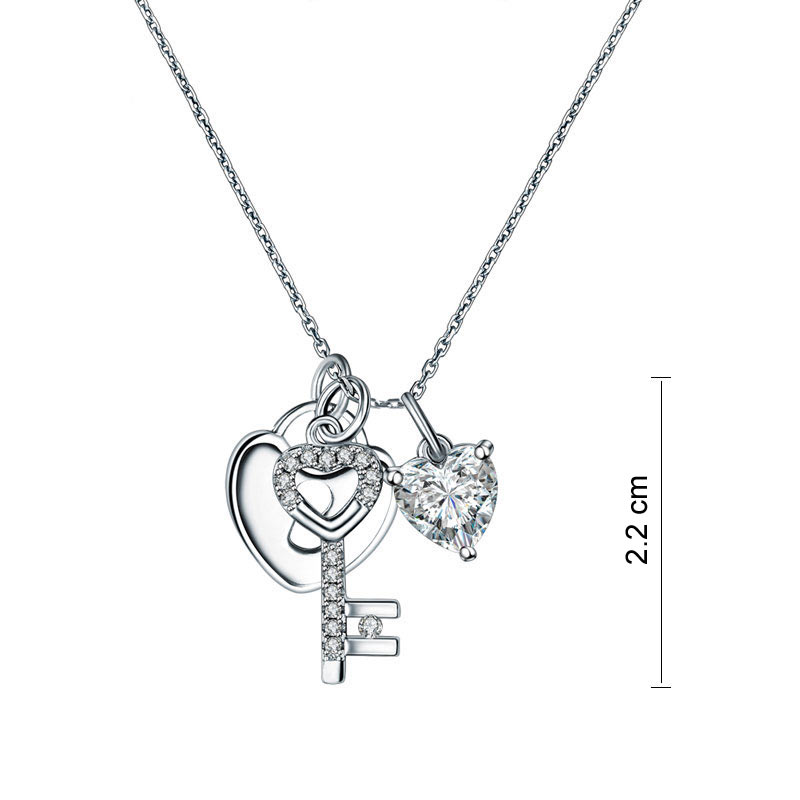 Love Heart Lock Key Pendant Necklace - View 4 | SelinJewels