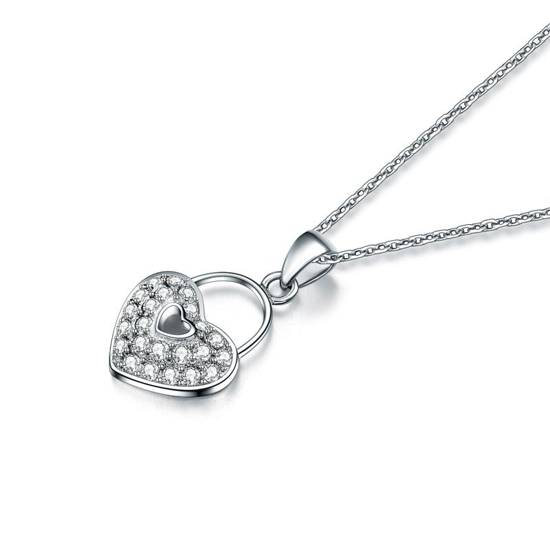 Love Heart Lock Pendant Necklace - View 2 | SelinJewels
