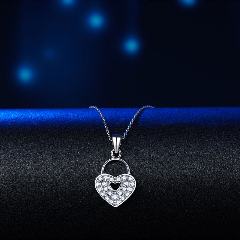 Love Heart Lock Pendant Necklace - View 3 | SelinJewels