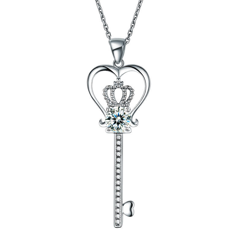 Love Heart Crown Key Pendant Necklace 925 Sterling Silver | SelinJewels