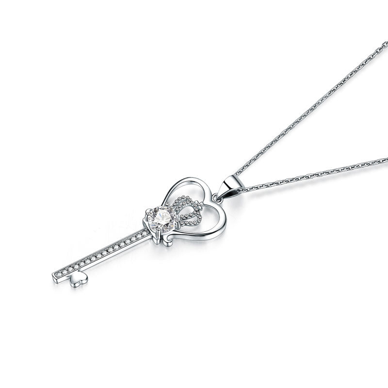 Love Heart Crown Key Pendant Necklace - View 2 | SelinJewels