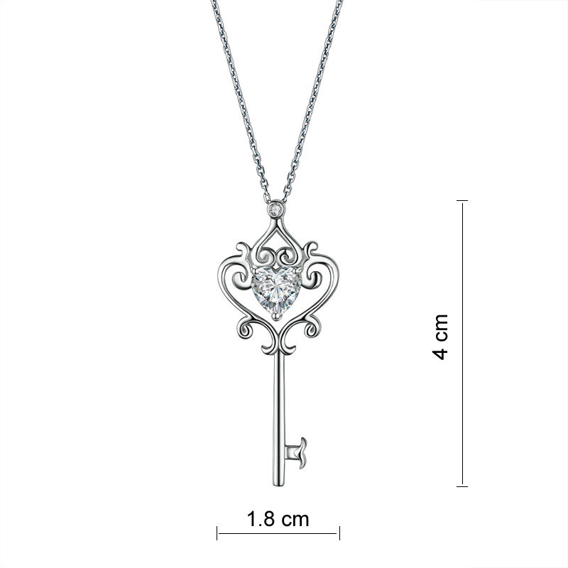 Love Heart Key Pendant Necklace - View 3 | SelinJewels