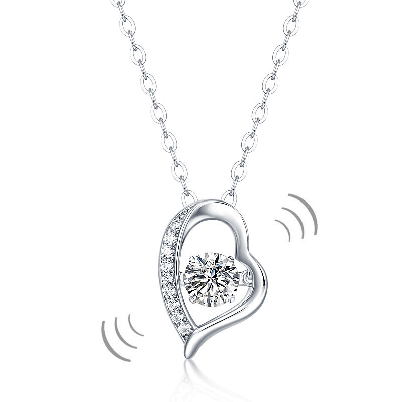 0.5 Carat Moissanite Diamond Dancing Stone Heart Necklace 925 Sterling Silver | SelinJewels