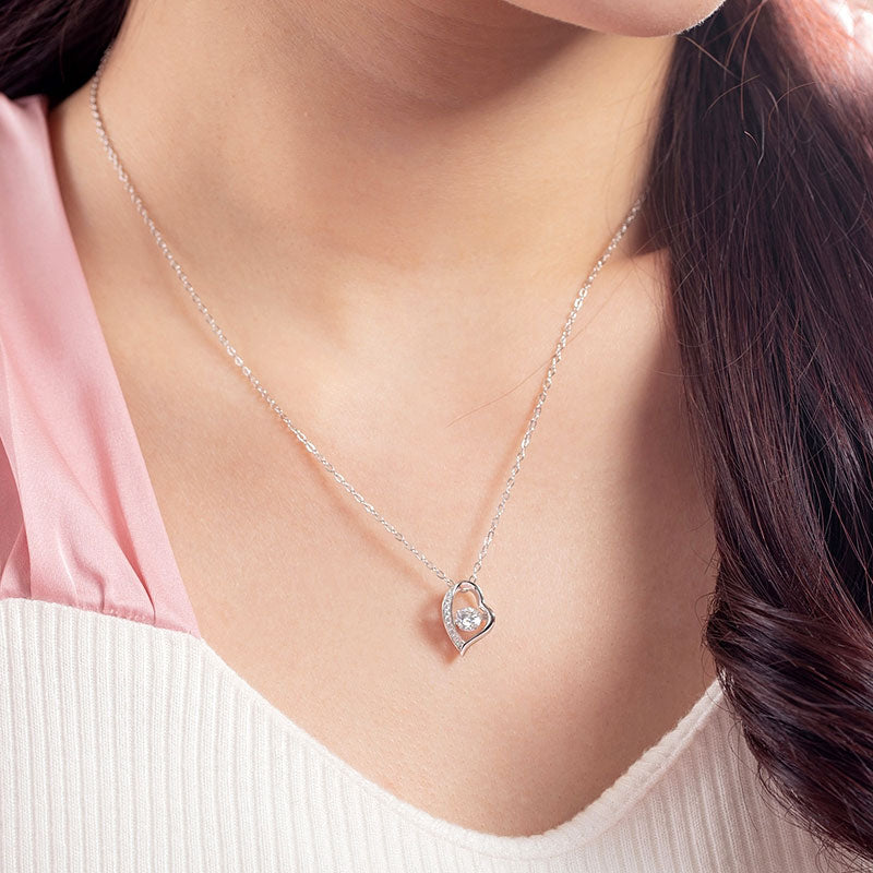 Moissanite Diamond Dancing Stone Heart Necklace - View 2 | SelinJewels