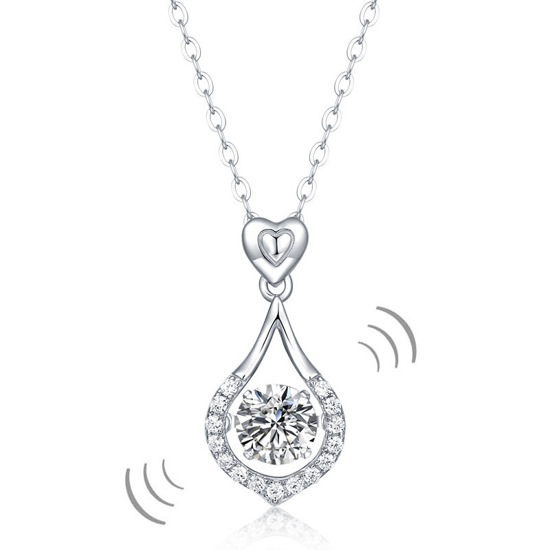1 Carat Moissanite Diamond Dancing Stone Tear Drop Necklace 925 Sterling Silver | SelinJewels