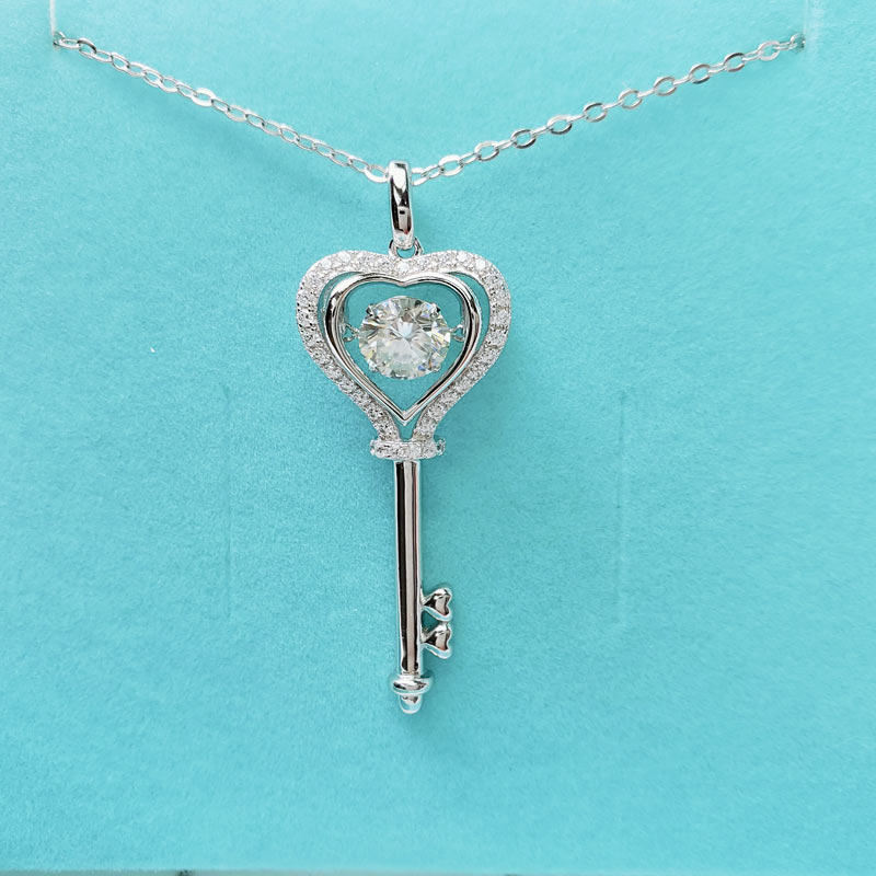 Moissanite Diamond Dancing Stone Key Necklace - View 5 | SelinJewels