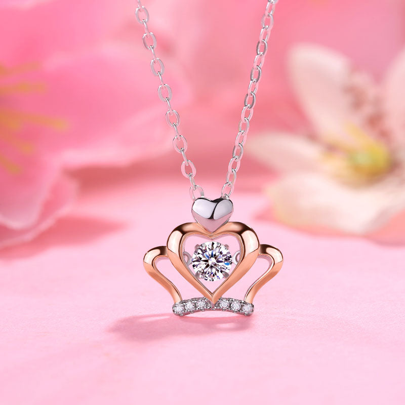 0.3 Carat Moissanite Diamond Heart Crown Necklace - View 3 | SelinJewels