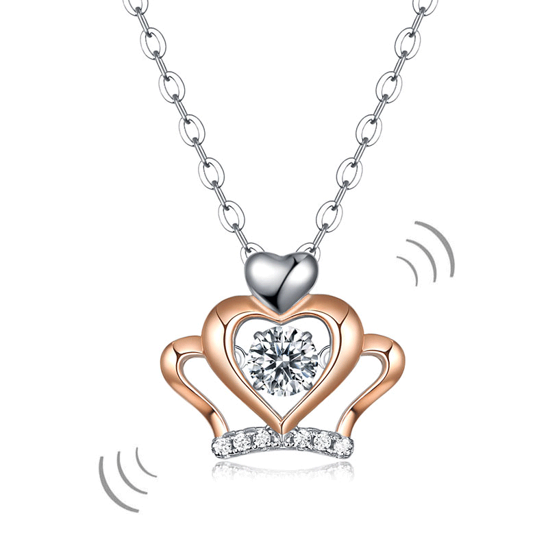 0.3 Carat Moissanite Diamond Dancing Stone Heart Crown Necklace 925 Sterling Silver | SelinJewels