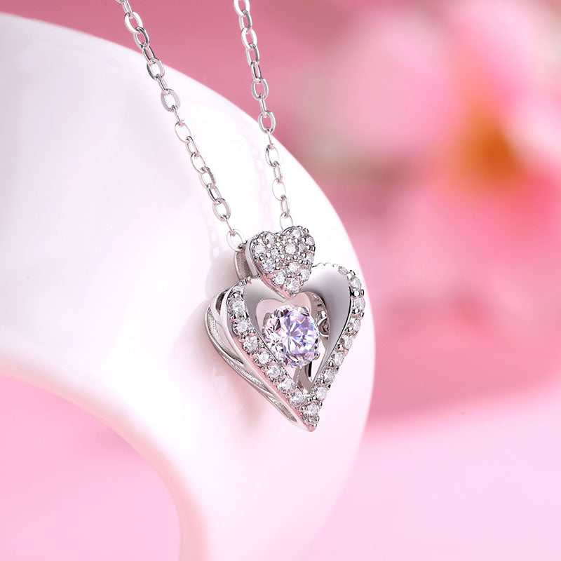 0.5 Carat Moissanite Diamond Dancing Stone Heart Necklace - View 5 | SelinJewels