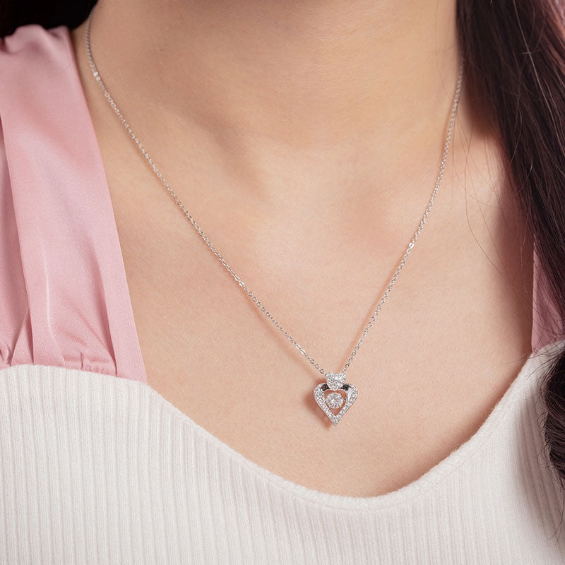 The Amorette Set - heart moissanite necklace wear view