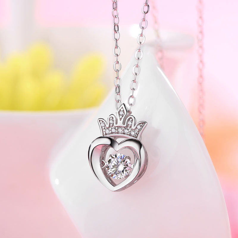 0.4 Carat Moissanite Diamond Heart Crown Necklace - View 3 | SelinJewels