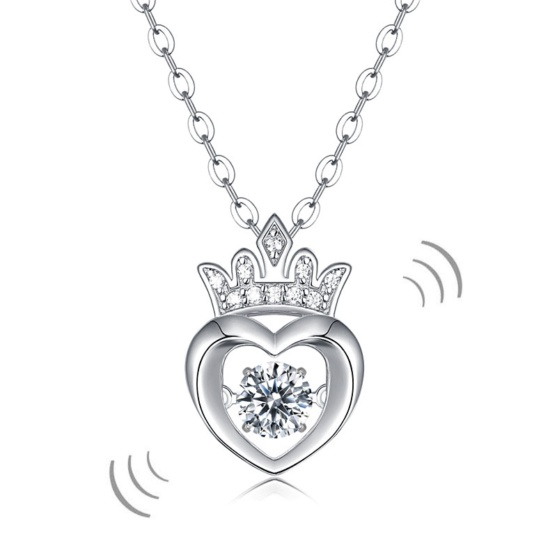 0.4 Carat Moissanite Diamond Dancing Stone Heart Crown Necklace 925 Sterling Silver | SelinJewels