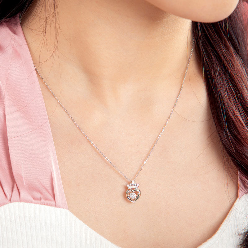 0.4 Carat Moissanite Diamond Heart Crown Necklace - View 2 | SelinJewels