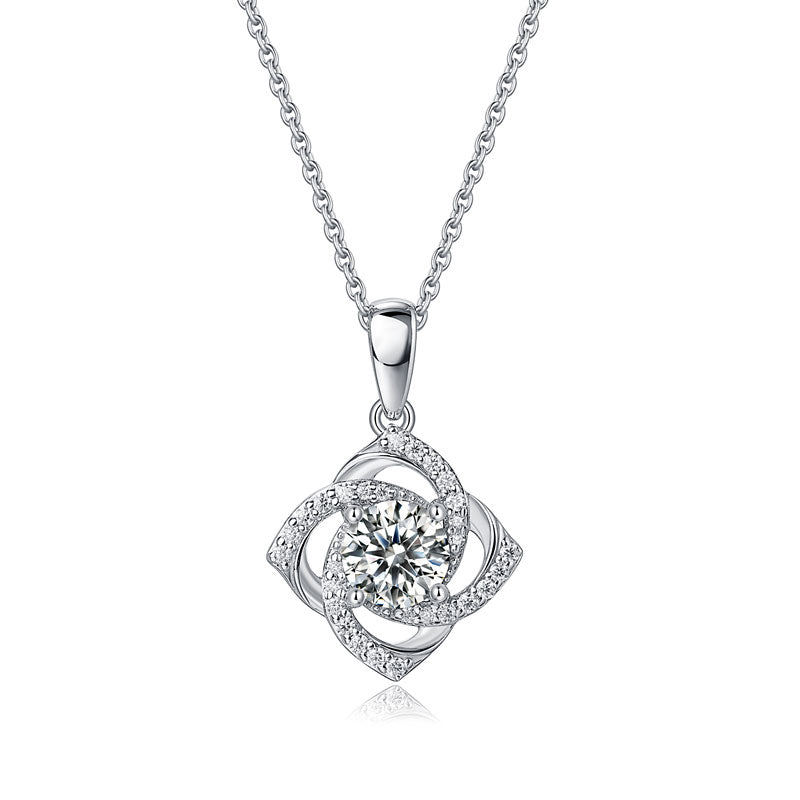 1 Ct Moissanite Diamond Rose Pendant Necklace 925 Sterling Silver | SelinJewels