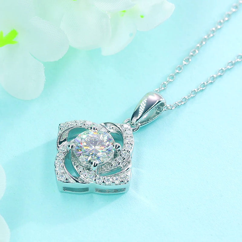 Moissanite Diamond Rose Pendant Necklace - View 5 | SelinJewels