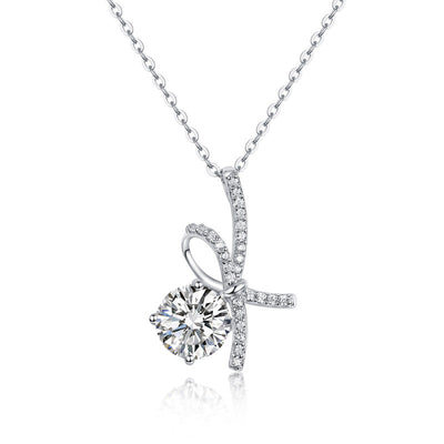 1 Carat Moissanite Diamond Ribbon Pendant Necklace 925 Sterling Silver
