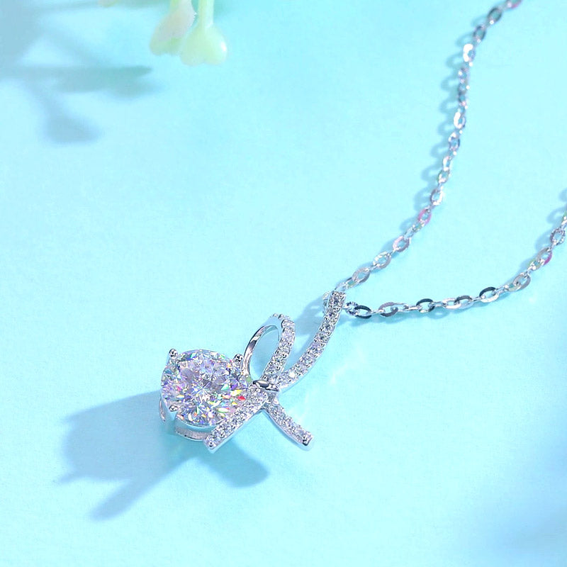Moissanite Diamond Ribbon Pendant Necklace - View 6 | SelinJewels