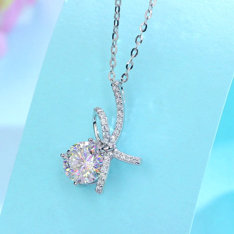 Moissanite Diamond Ribbon Pendant Necklace - View 7 | SelinJewels
