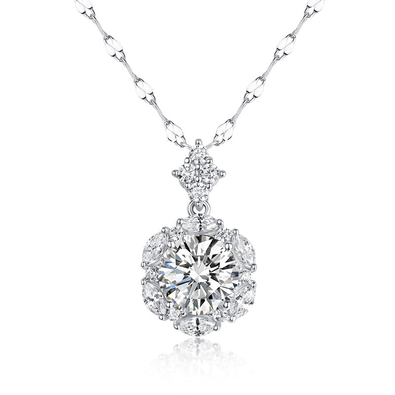 2 Carats Moissanite Diamond Flower Pendant Necklace - View 2 | SelinJewels