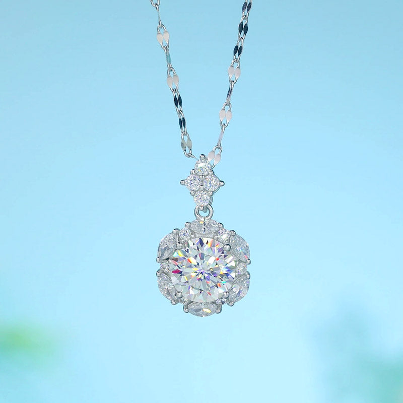 2 Carats Moissanite Diamond Flower Pendant Necklace - View 6 | SelinJewels