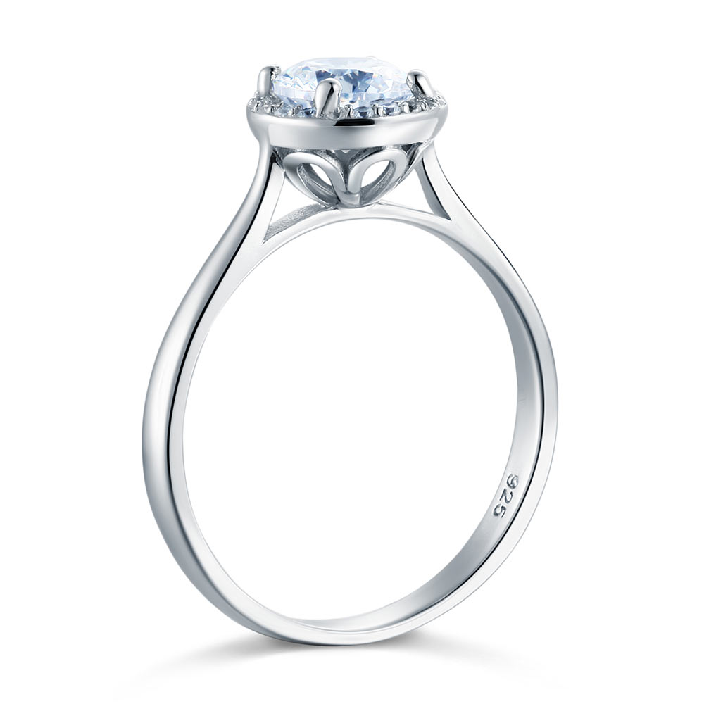 Solid 925 Sterling Silver Engagement Promise Ring Halo | SelinJewels