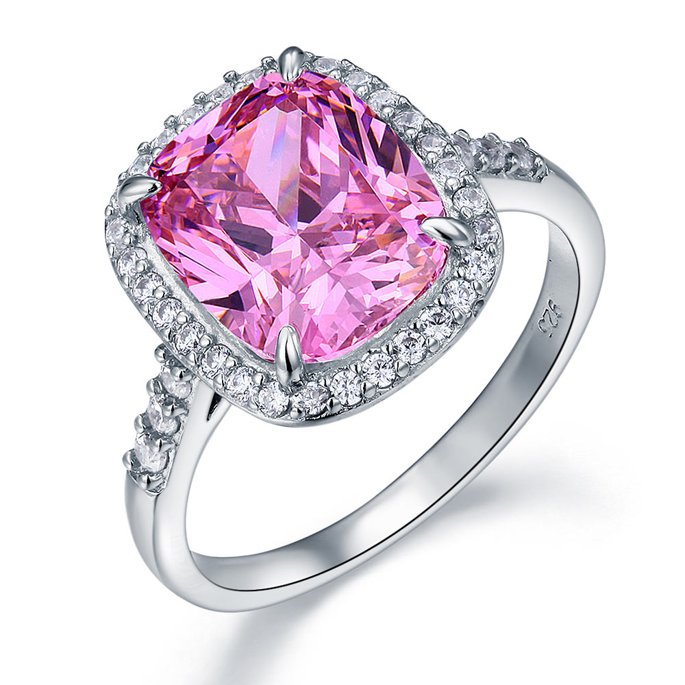 925 Sterling Silver Luxury Engagement Ring 6 Ct Cushion Fancy Pink Diamond | SelinJewels