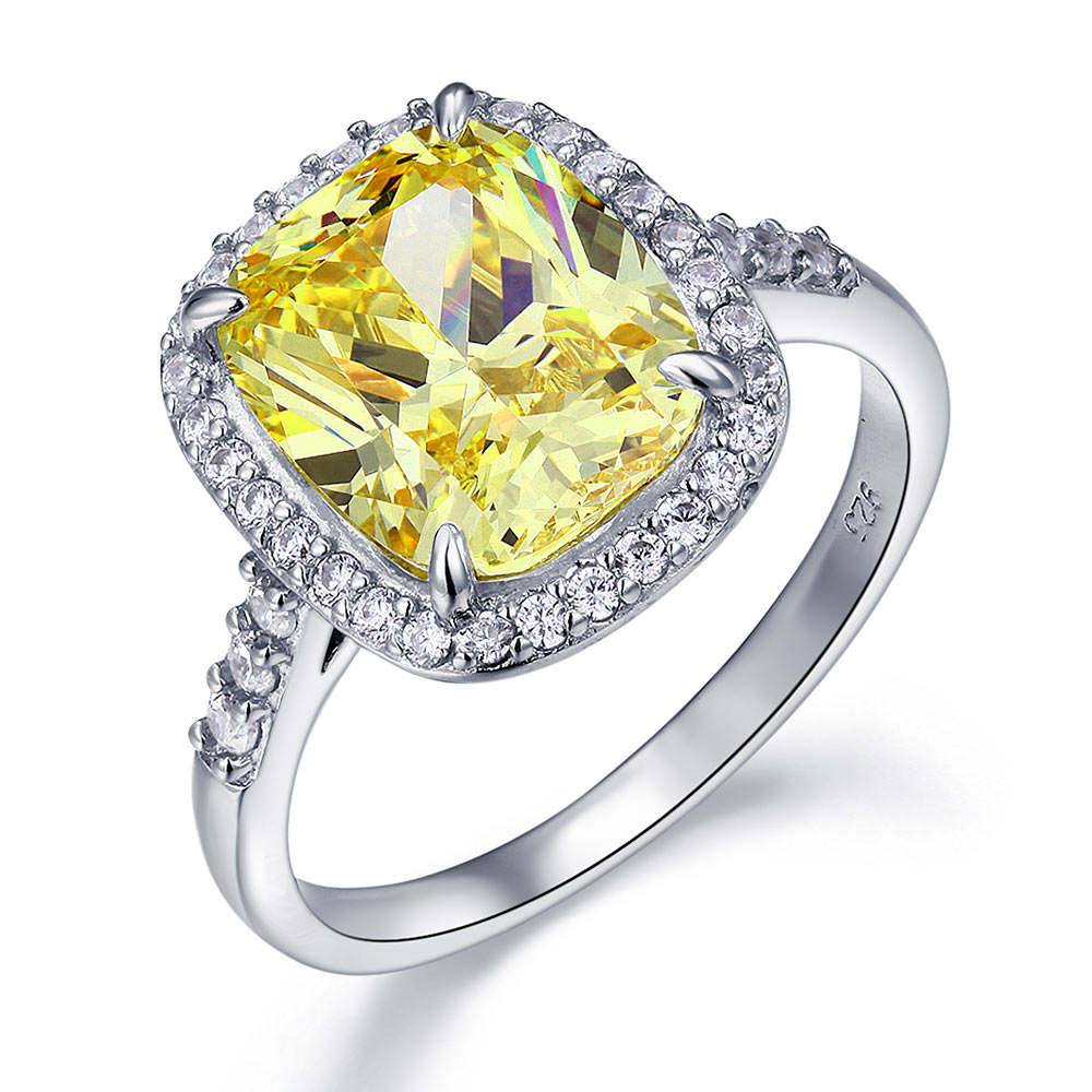 Solid 925 Sterling Silver Luxury Engagement Ring 6 Ct Cushion Yellow Canary Diamond | SelinJewels