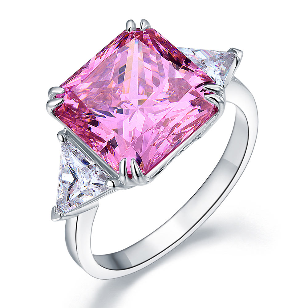925 Sterling Silver Three-Stone Luxury Ring 8 Carat Fancy Pink Simulated Diamond | SelinJewels