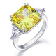 Solid 925 Sterling Silver Three-Stone Luxury Ring 8 Carat Yellow Canary Simulated Diamond