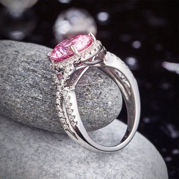 3 Carat Fancy Pink Simulated Diamond 925 Sterling Silver Wedding Engagement Luxury Ring Promise Anniversary