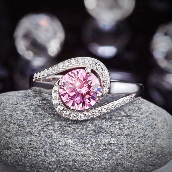 Twist Curl Silver Ring Fancy Pink Diamond - View 7 | SelinJewels
