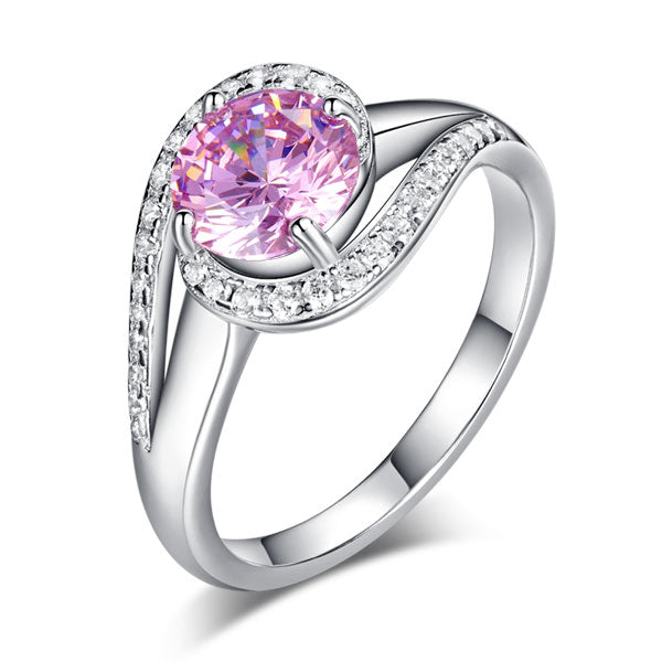 Twist Curl Silver Ring Fancy Pink Diamond - View 3 | SelinJewels