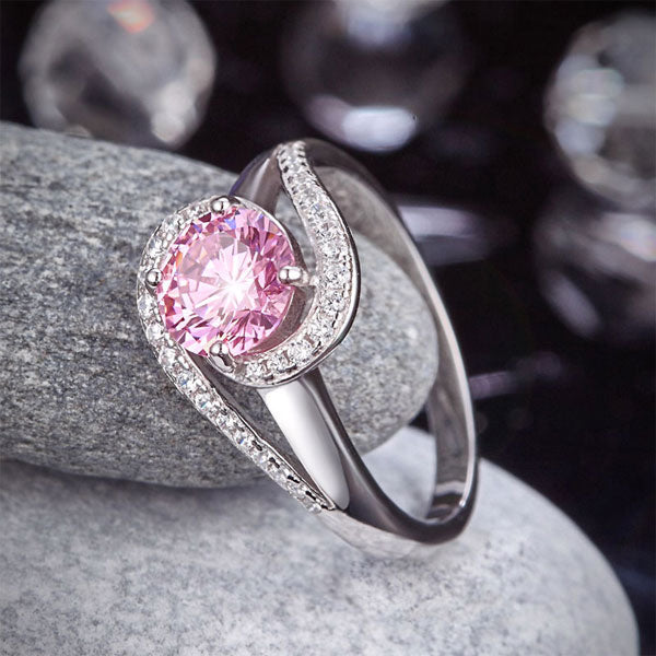 Twist Curl Silver Ring Fancy Pink Diamond - View 8 | SelinJewels