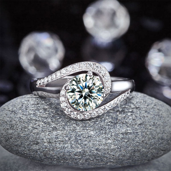 Twist Curl Silver Ring Simulated Diamond - View 7 | SelinJewels
