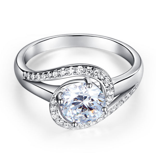 Twist Curl Silver Ring Simulated Diamond - View 3 | SelinJewels