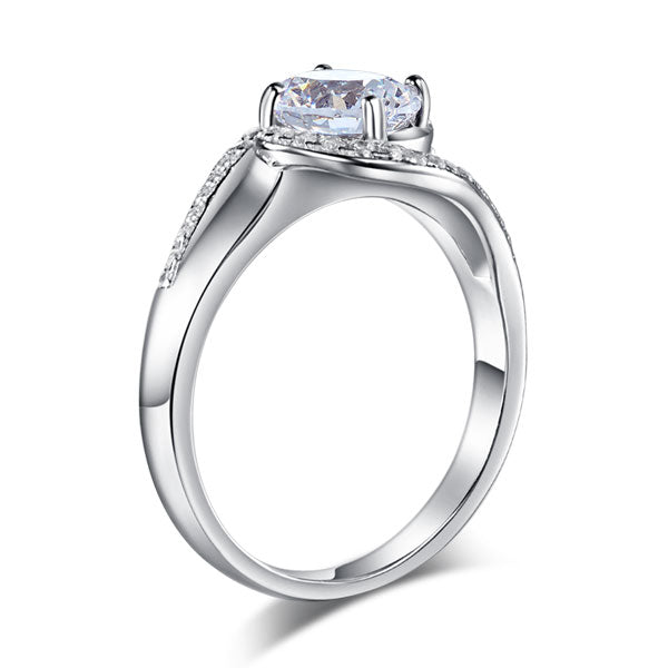 Twist Curl Silver Ring Simulated Diamond - View 5 | SelinJewels