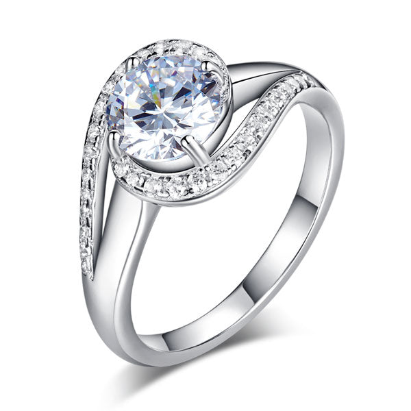 Twist Curl Silver Ring Simulated Diamond - View 4 | SelinJewels