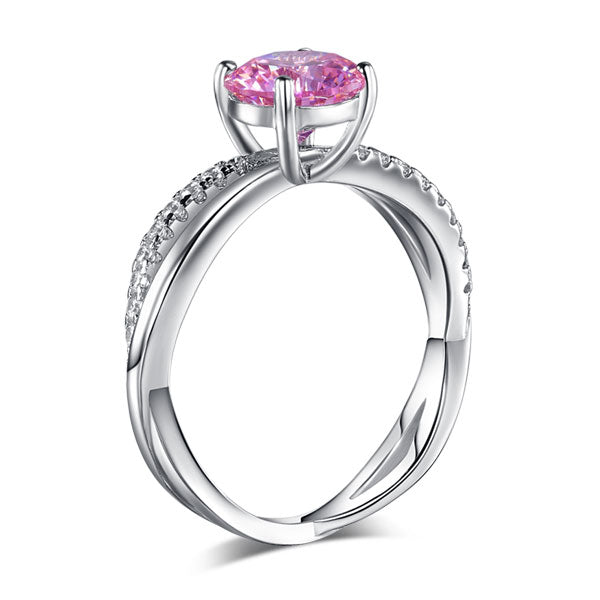 925 Sterling Silver Promise Ring Fancy Pink Diamond - View 4 | SelinJewels