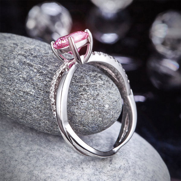 925 Sterling Silver Promise Ring Fancy Pink Diamond - View 8 | SelinJewels