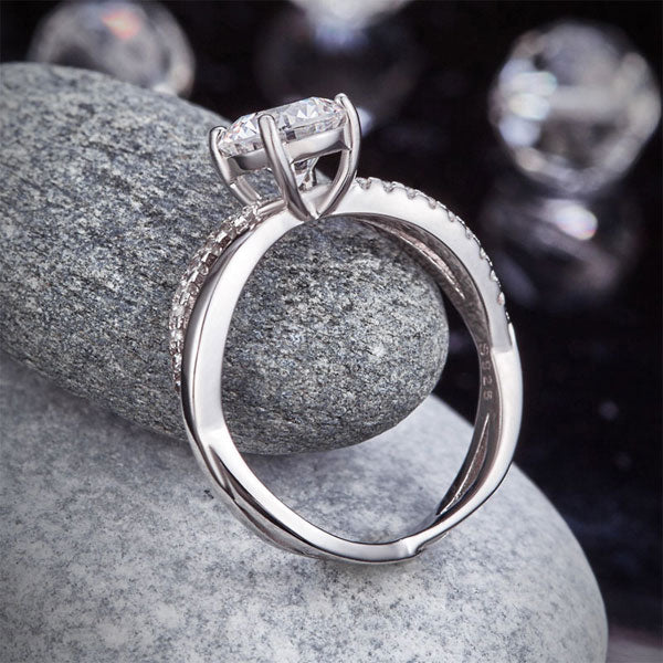 925 Sterling Silver Promise Ring Simulated Diamond - View 8 | SelinJewels