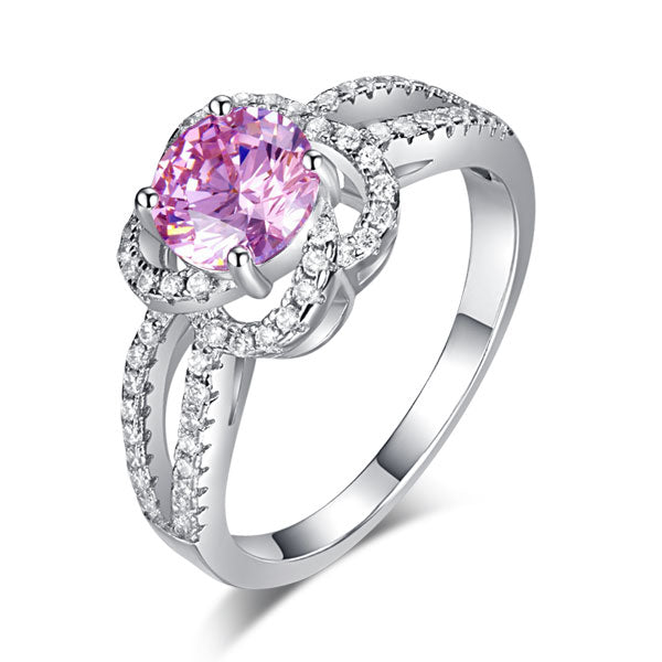 Floral 925 Sterling Silver Wedding Promise Ring 1 Ct Fancy Pink Simulated Diamond | SelinJewels