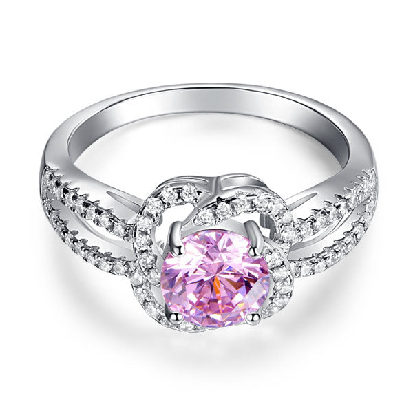 Floral 925 Sterling Silver Promise Ring Fancy Pink - View 3 | SelinJewels