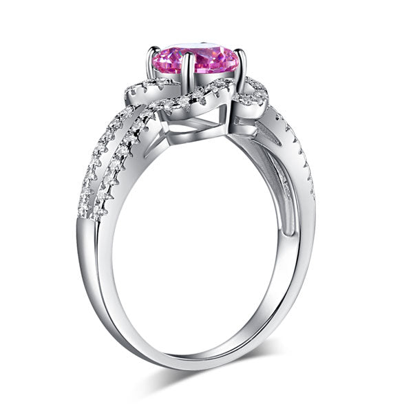 Floral 925 Sterling Silver Promise Ring Fancy Pink - View 4 | SelinJewels