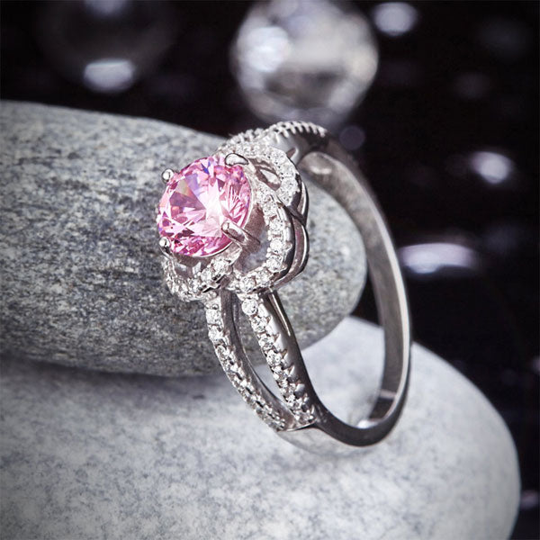 Floral 925 Sterling Silver Promise Ring Fancy Pink - View 7 | SelinJewels