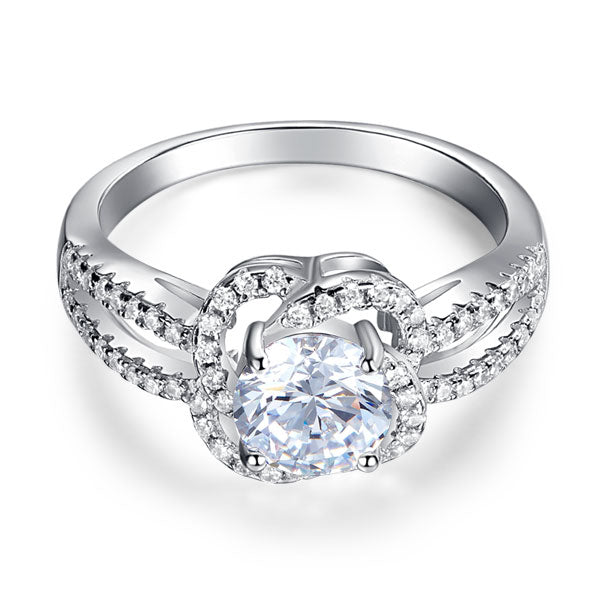 Floral 925 Sterling Silver Promise Engagement Ring - View 3 | SelinJewels