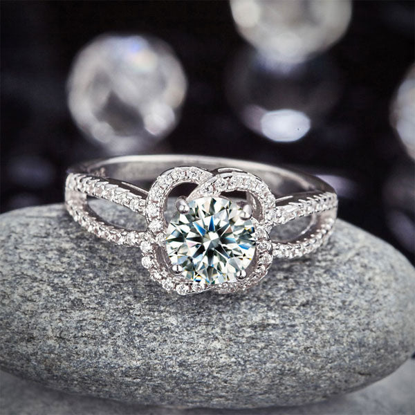 Floral 925 Sterling Silver Promise Engagement Ring - View 6 | SelinJewels